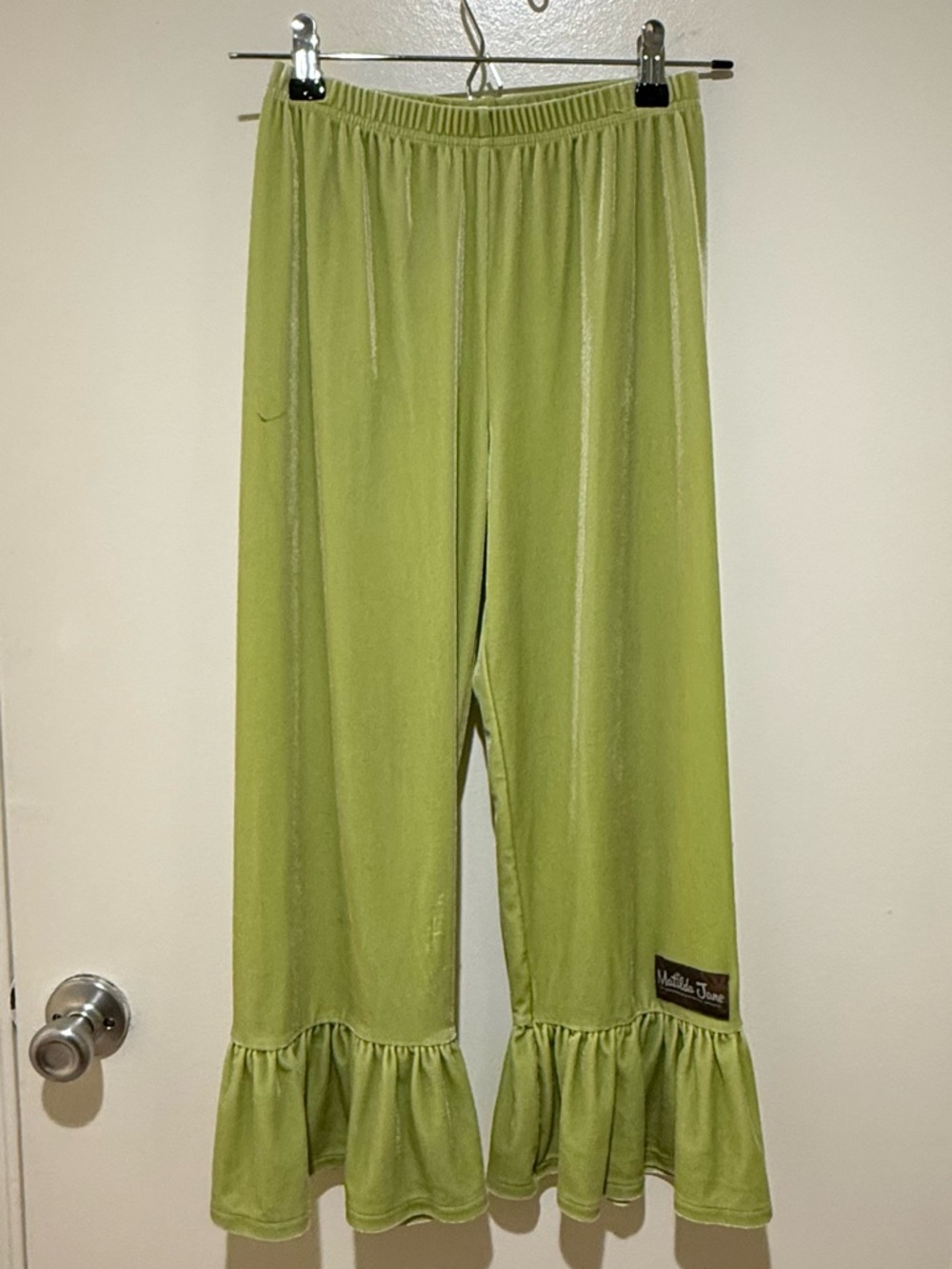 Matilda Jane Lime Green Velvet Big Ruffle-Hem Pants